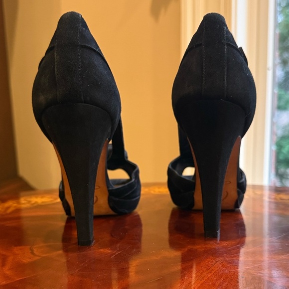 NWOT Delman Black Suede Leather Slingback 4.5”Heels w/Ruffle Size 7.5 MSRP $345 - Picture 12 of 15